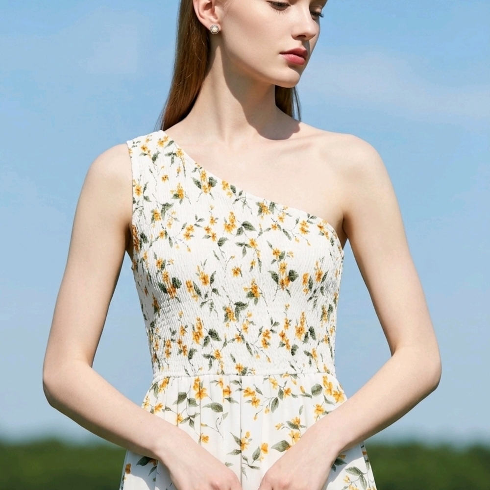 Hayden One-Shoulder Floral Midi Dress Size Small Boho Spring/Summer - Picture 4 of 12